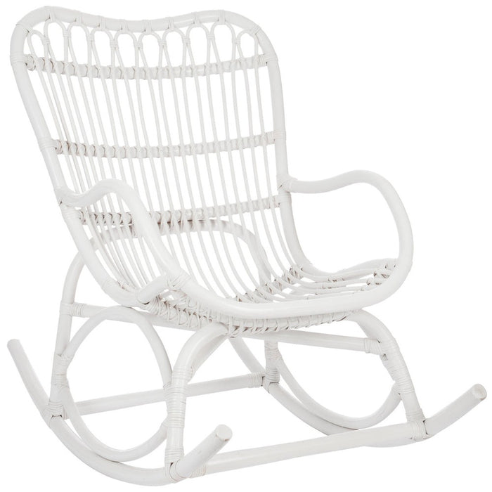 Rocking Stoel Rotan Wit 70x110x97 cm-Eetkamerstoelen-J-Line