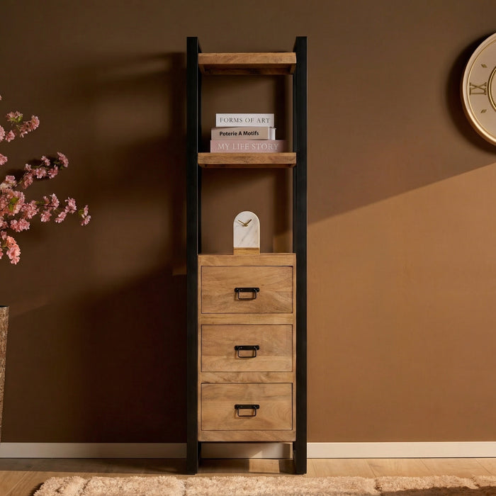 STARFURN Boekenkast Britt Mangohout Naturel 55cm Met Lades-Boekenkasten-Starfurn