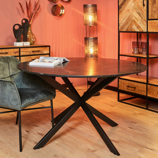 STARFURN Eettafel Eetkamertafel Lynn Rond Zwart marmer 130 CM-Eettafels-Starfurn