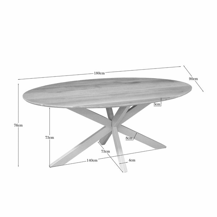 STARFURN Eettafel Eiken eettafel Ferris Ovaal 180 cm Naturel Poot Zand-Eettafels-Starfurn