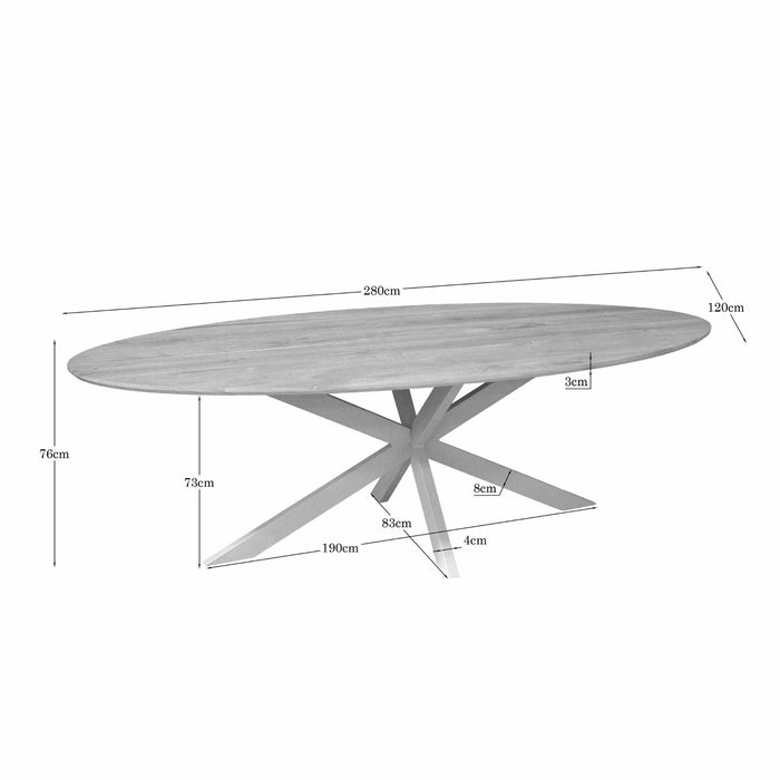STARFURN Eettafel Eiken eettafel Ferris Ovaal 280 cm Naturel Poot Zand-Eettafels-Starfurn
