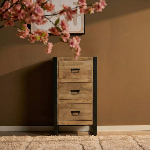 STARFURN Halkast Britt Mangohout Naturel 55cm Drie Lades-Opbergkasten-Starfurn