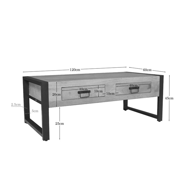 STARFURN Salontafel Britt Mangohout Naturel 120x60 Twee Lades-Salontafels-Starfurn