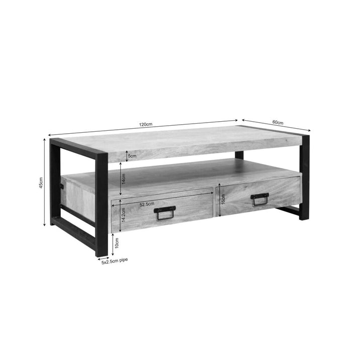 STARFURN Salontafel Britt Mangohout Naturel 120x60 Vier Lades-Salontafels-Starfurn