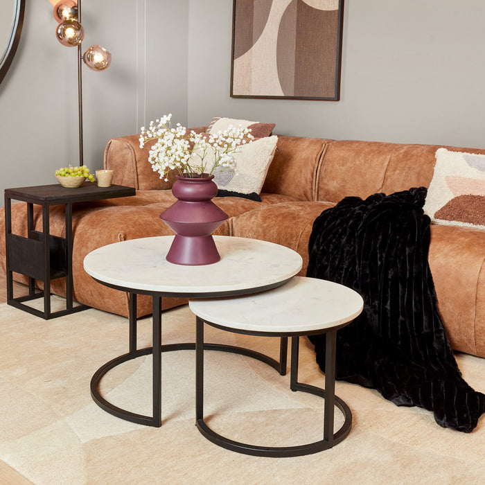 STARFURN Salontafel Nova Set van 2 Rond Wit marmer 70x70x45 cm-Salontafels-Starfurn