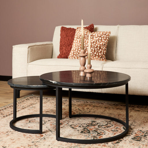 STARFURN Salontafel Nova Set van 2 Rond Zwart marmer 70x70x45 cm-Salontafels-Starfurn