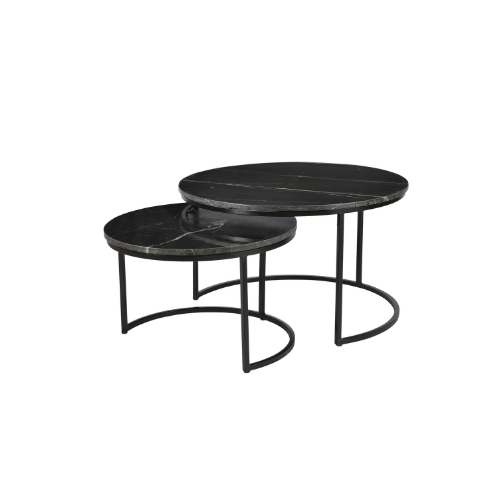 STARFURN Salontafel Nova Set van 2 Rond Zwart marmer 70x70x45 cm-Salontafels-Starfurn