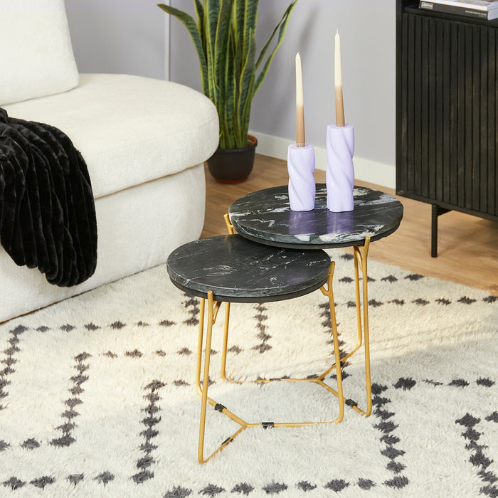STARFURN Salontafel set Caly Zwart marmer 50-40 cm 45x45x45 cm-Salontafels-Starfurn