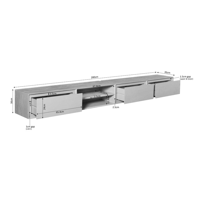 STARFURN TV-meubel Zwevend tv meubel Ambiance Zand 280 cm 280x30x35 cm
