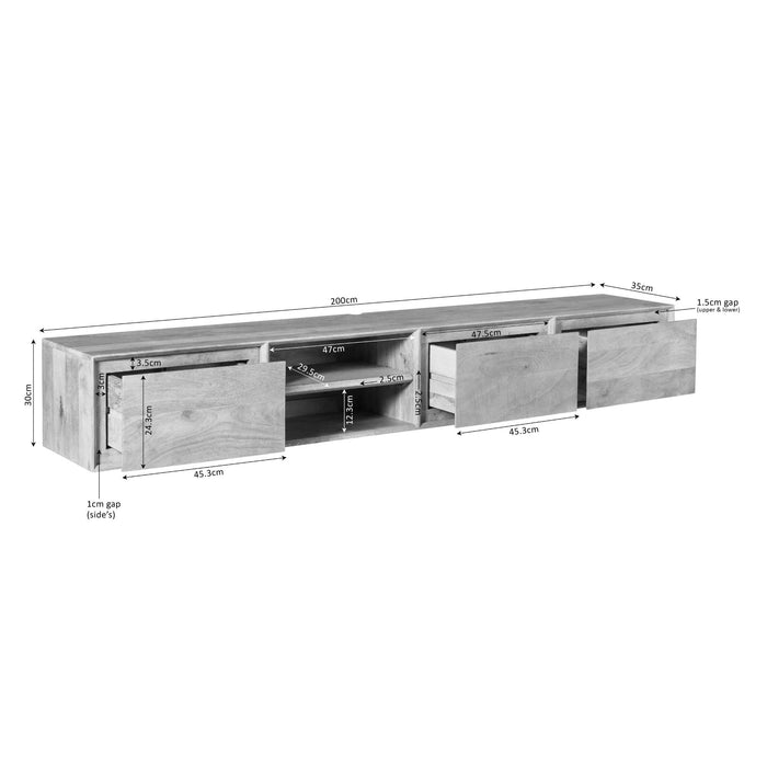 STARFURN TV-meubel Zwevend tv meubel Ambiance Zwart 200 cm 200x30x35 cm