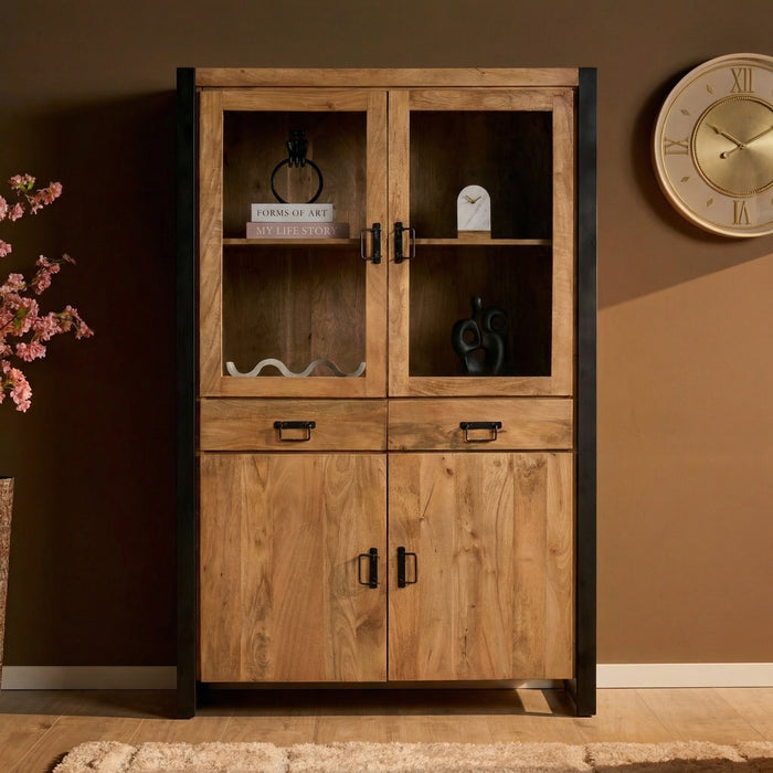 STARFURN Vitrinekast Britt Mangohout Naturel 115cm-Vitrinekasten-Starfurn