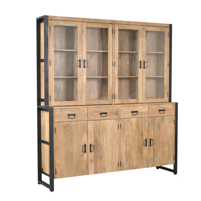 STARFURN Vitrinekast Britt XXL Mangohout Naturel 200cm-Vitrinekasten-Starfurn