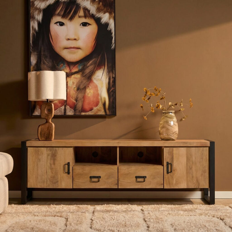 TV-meubel Britt Mangohout Naturel 200cm Deuren Lade-TV-meubels-Starfurn