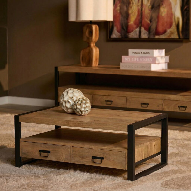 Salontafel Britt Mangohout Naturel 120x60 Vier Lades-Salontafels-Starfurn
