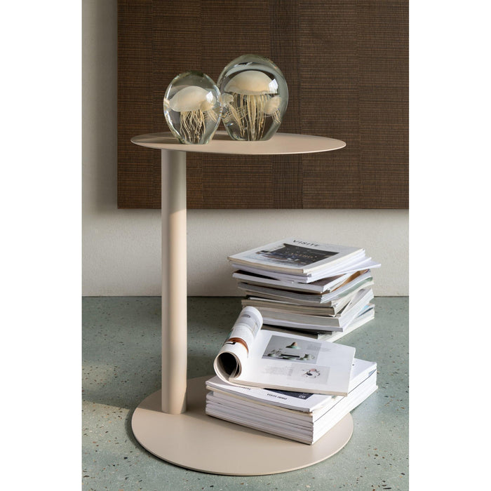 Salontafel Beige Metaal Rond 40 cm 40x40x50 cm-Bijzettafels-J-Line