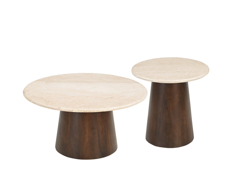 Salontafel Brix Bottecino rond Mangohout Crème wit 75 cm-Salontafels-Livingfurn