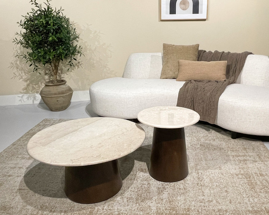 Salontafel Brix Bottecino rond Mangohout Crème wit 75 cm-Salontafels-Livingfurn