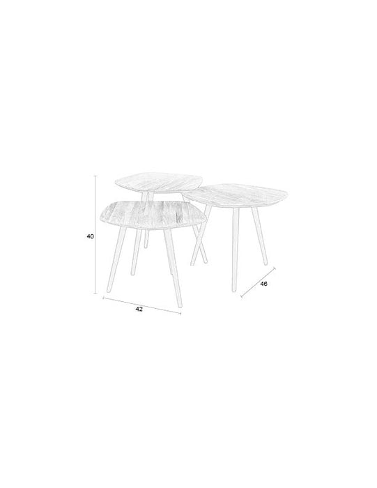 Salontafel Cuties (set Of 3) Teak veneer Zwart 46x42 cm-Salontafels-Creating Home