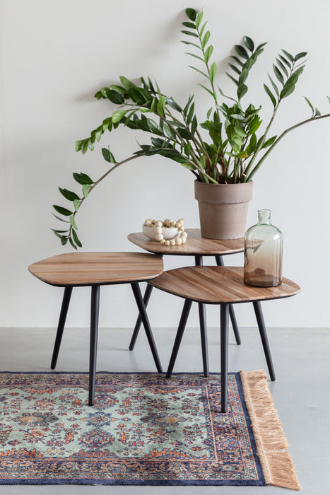 Salontafel Cuties (set Of 3) Teak veneer Zwart 46x42 cm-Salontafels-Creating Home