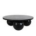 Ronde zwarte salontafel Diro van PTMD gemaakt van marmer met een uniek bolvormig onderstel van 99 cm breed.