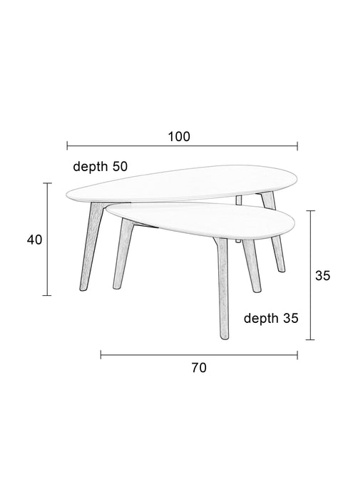 Salontafel Drop Set van 2 Hout Beige 50x100 cm-Bijzettafels-Creating Home