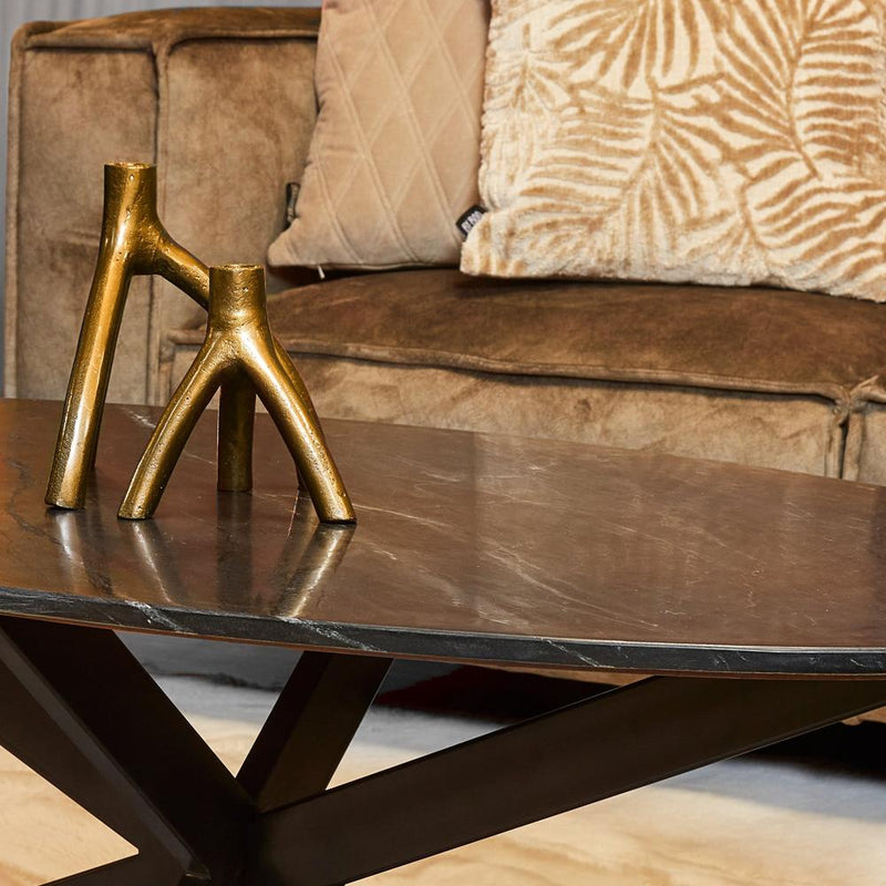 Salontafel Faye Ovaal Zwart marmer 130x70x46 cm-Salontafels-Starfurn