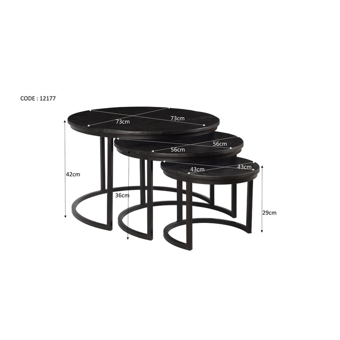 Salontafel Jerrel Kala Mangohout Zwart 74 cm 74x74x42 cm-Salontafels-Livingfurn