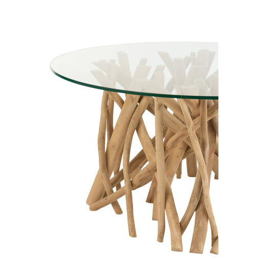 Salontafel Naturel Glas 80 cm Glas,teakhout 80x80x41.5 cm-Salontafels-J-Line