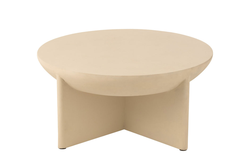 Witte ronde salontafel van 90 cm gemaakt van mangohout met een modern minimalistisch design.