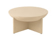 Witte ronde salontafel van 90 cm uit mangohout met een modern minimalistisch design.