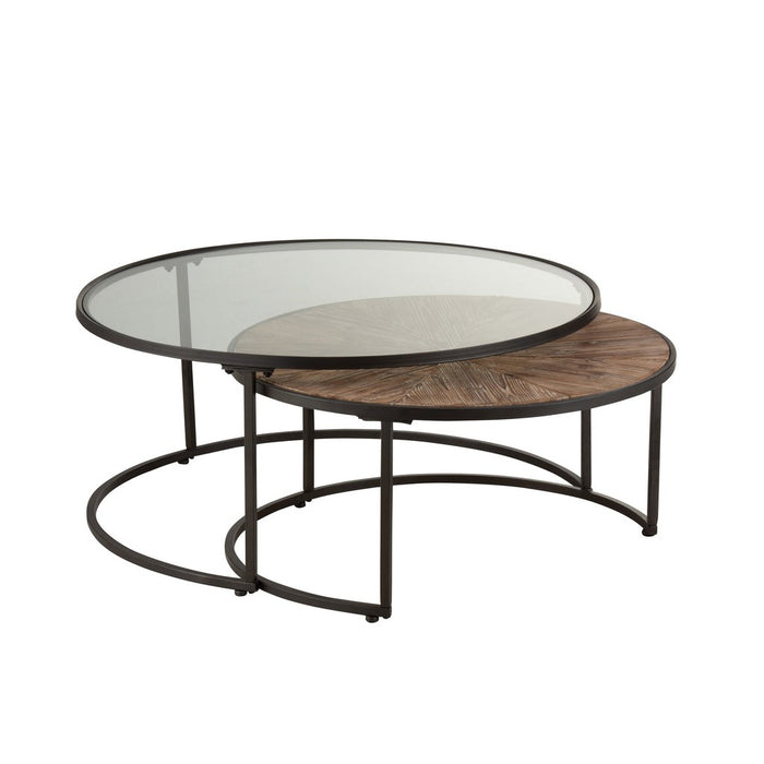 Salontafel Zwart Fir hout Rond 91 cm 91x91x41 cm-Salontafels-J-Line