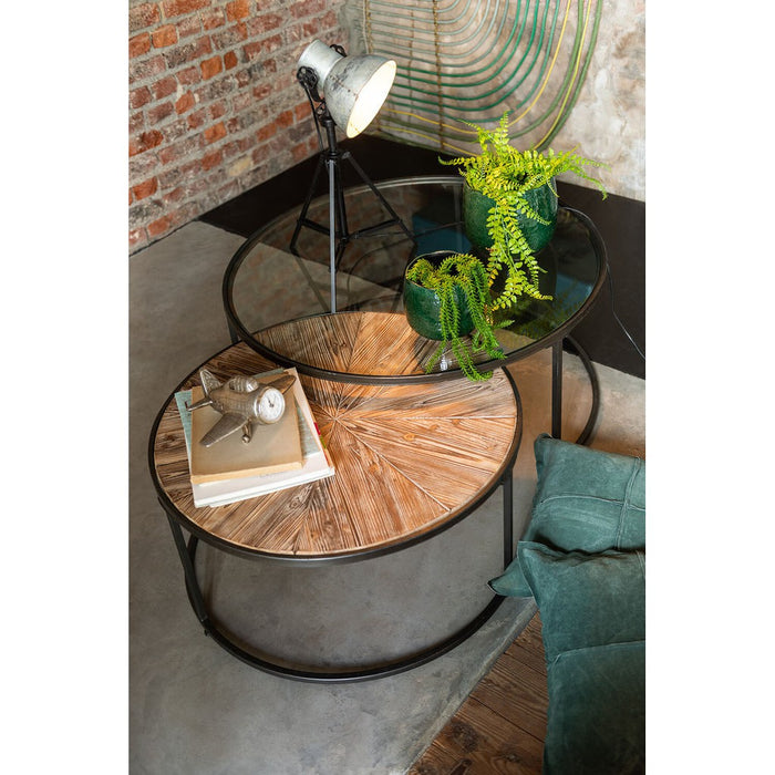 Salontafel Zwart Fir hout Rond 91 cm 91x91x41 cm-Salontafels-J-Line