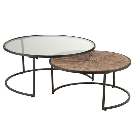Salontafel Zwart Fir hout Rond 91 cm 91x91x41 cm-Salontafels-J-Line