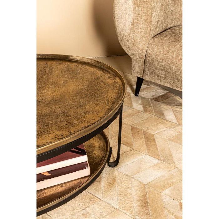 Salontafels Kae Goud Ovaal Alu Zwart IJzer Salontafel 2 Layers-Salontafels-PTMD