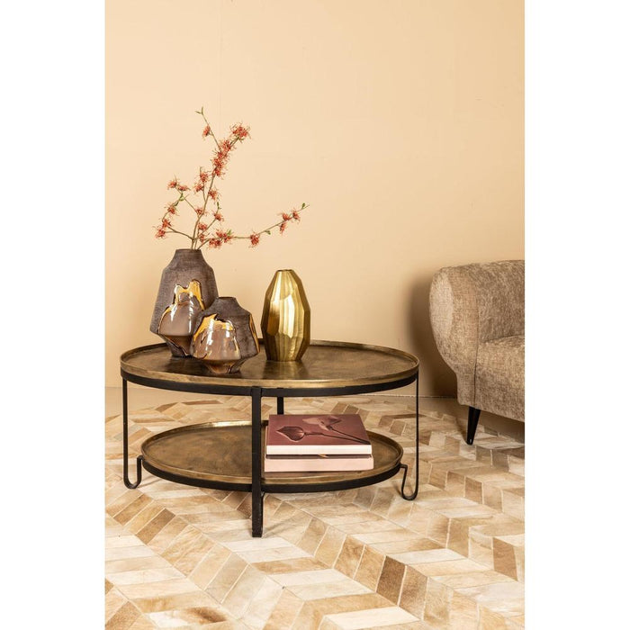 Salontafels Kae Goud Ovaal Alu Zwart IJzer Salontafel 2 Layers-Salontafels-PTMD