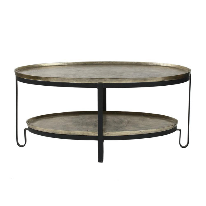 Salontafels Kae Goud Ovaal Alu Zwart IJzer Salontafel 2 Layers-Salontafels-PTMD