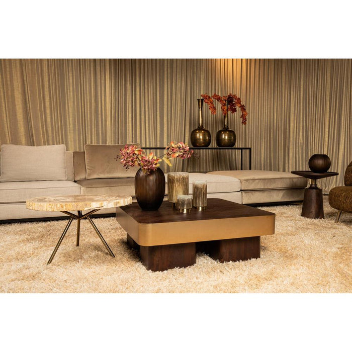 Salontafels Warren Salontafel 90x90x31 Bruin Hout Goud Metaal-Salontafels-PTMD