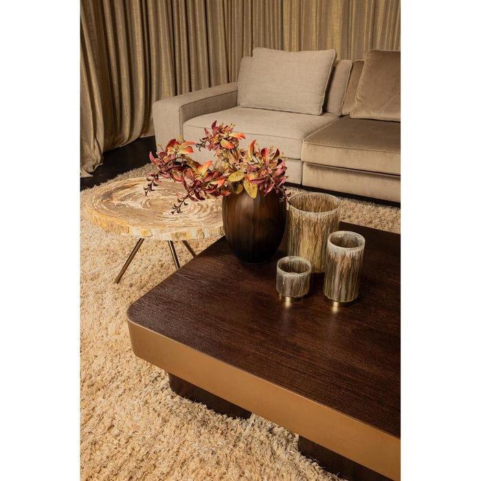 Salontafels Warren Salontafel 90x90x31 Bruin Hout Goud Metaal-Salontafels-PTMD