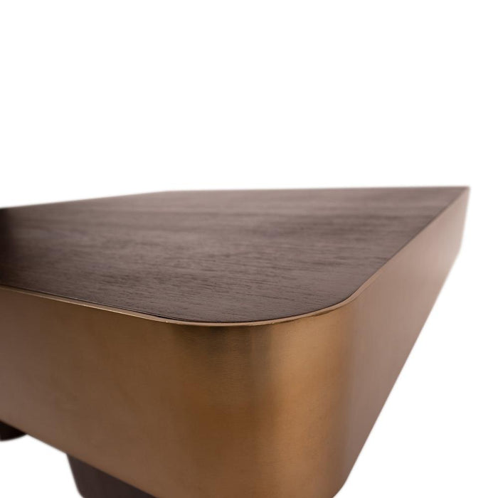 Salontafels Warren Salontafel 90x90x31 Bruin Hout Goud Metaal-Salontafels-PTMD