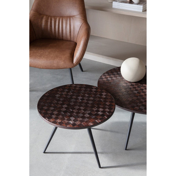 Salontafelset Webster Set van 2 Teak Hout Bruin Ø70x39 cm-Bijzettafels-Creating Home