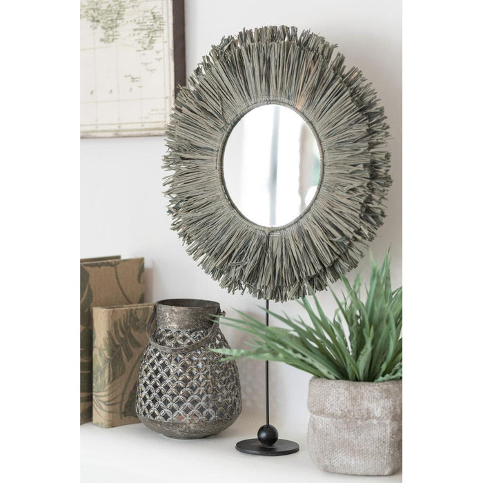 Spiegel Grijs Metaal Rond 9x41 cm-Spiegels-J-Line