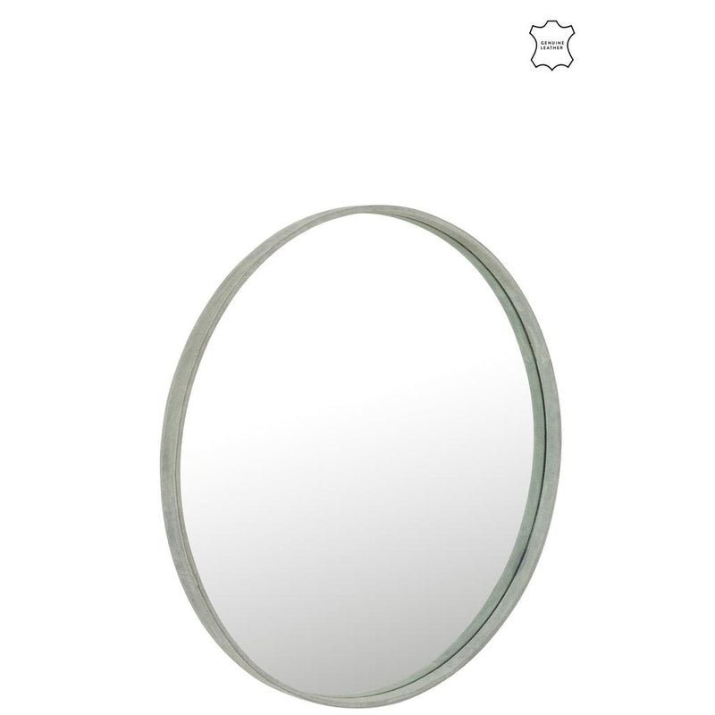 Spiegel Groen Leer Rond 60 cm 60x60x3.5 cm-Spiegels-J-Line