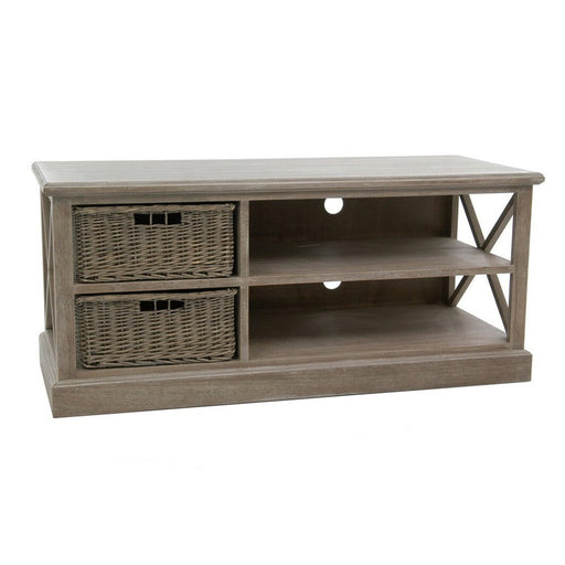 TV-meubel Met 2 Manden Paulowniahout Naturel 120 cm-Opbergdozen en manden-J-Line