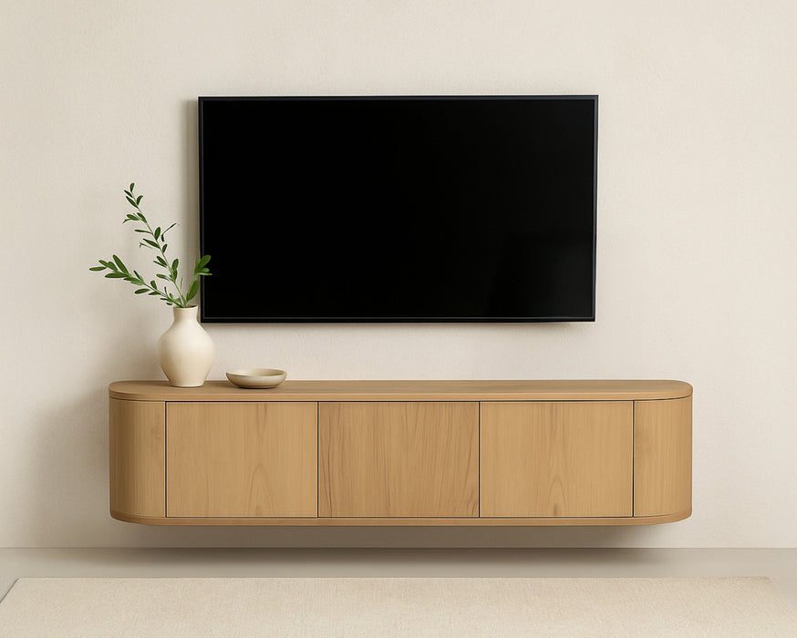 TV-meubel Novero Zwevend Eikenhout fineer Naturel hout 180x35x33 cm-TV-meubels-Livingfurn