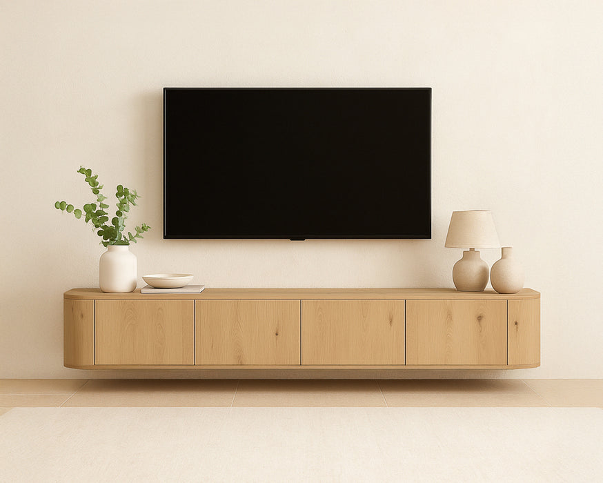 TV-meubel Novero Zwevend Eikenhout fineer Naturel hout 220x35x33 cm-TV-meubels-Livingfurn