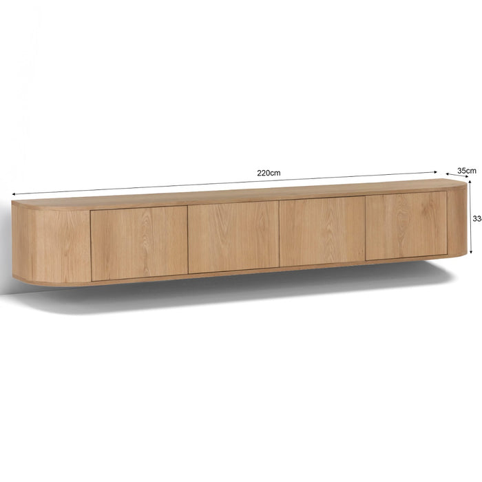 TV-meubel Novero Zwevend Eikenhout fineer Naturel hout 220x35x33 cm-TV-meubels-Livingfurn