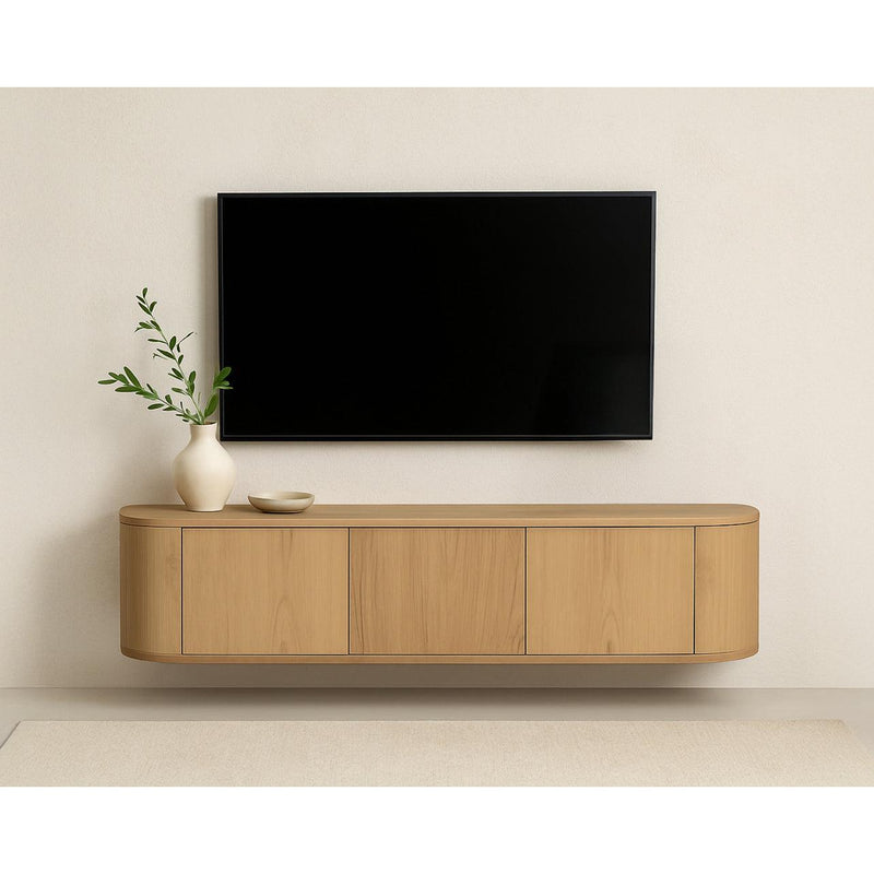 TV-meubel Novero Zwevend Naturel hout 180x35x33 cm-TV-meubels-Livingfurn