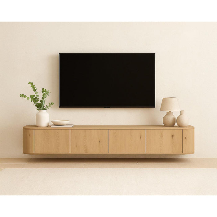 TV-meubel Novero Zwevend Naturel hout 220x35x33 cm-TV-meubels-Livingfurn