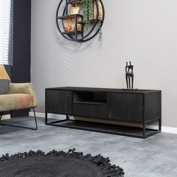 TV-meubel Tv meubel Denver Zwart 145 cm Mangohout en staal-TV-meubels-Starfurn