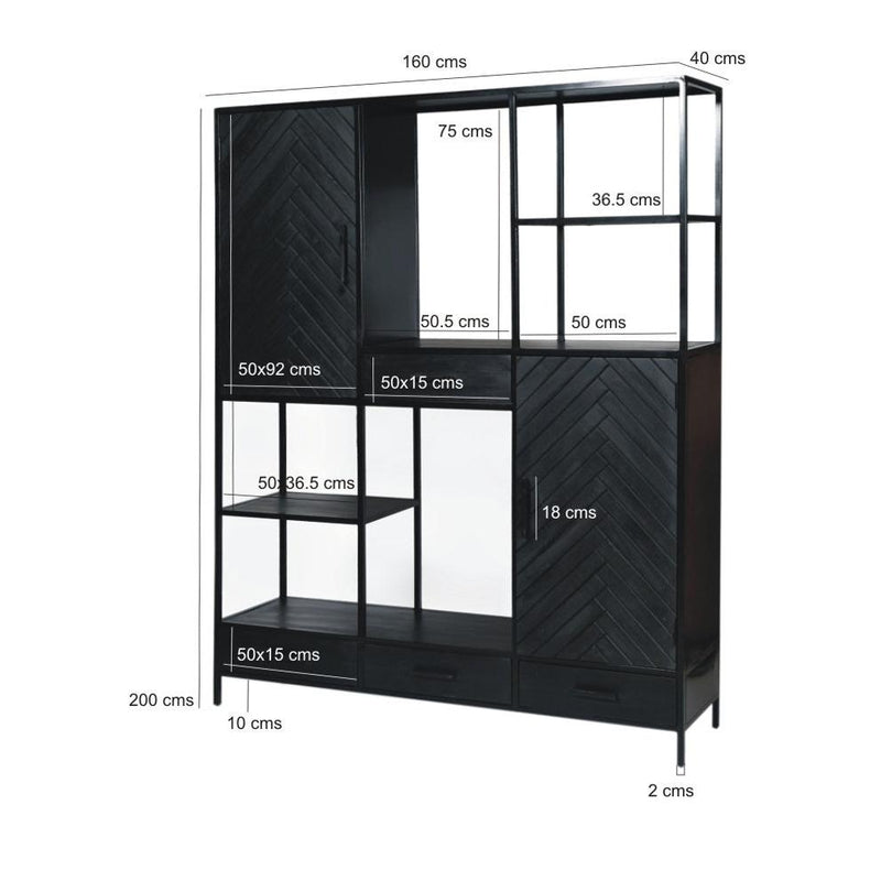 TV-meubel York Mangohout Zwart 160x40x200 cm-TV-meubels-Livingfurn